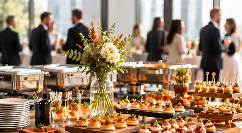 Catering-Buffet für eine Firmenfeier mit 80 Personen