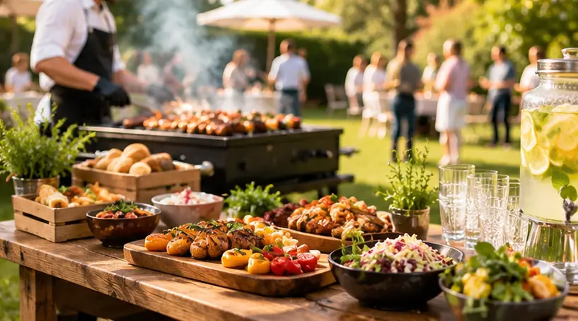 BBQ-Catering für ein Sommerfest mit Gästen